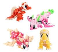 4Pcs 3D Printed Dragon, Mini 3D Printed Animals, 3D Printed Dinosaur, 3D Printed Fidgets, Set with Egg Shell Tyrannosaurus, Egg Shell Spinosaurus, Dessert Dragon and Pitaya Dragon