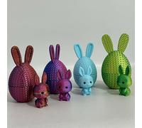 4Pcs 3D Printed Easter Bunny Eggs Set with Mini Cute Bunny Inside Surprise Egg Woven Pattern 3D-Printed Rabbit Figurine Easter Basket Stuffers for Party Favors Holiday Decor Gifts (4pc-A)