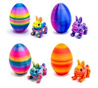 4Pcs 3D Printed Easter Eggs with Bunny Inside, 2026 Colourful Animal Figurine Set, Easter Basket Fillers, Cute Articulated Flexible Fidget Bunnies for Home Desk Pet Decorations, Surprise Rabbit Gift