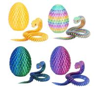 4PCS 3D Printed Snake in Egg, 3D Printed Dragon Egg Fidget Toy, 3D Printed Dragon Egg with Articulated Snake Inside Flexible Crystal Snake Easter Gifts for Adults Home Office Decor (4pcs/A)