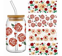 4pcs 3D Rose Flower UV DTF Cup Wraps Transfer Waterproof Sticker for Glass Cups Furniture Craft DIY Crafts，Rub on Transfer Stickers for DIY Water Bottle Laptop Decal Wood Car