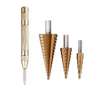 4pcs 4-12/20/32mm HSS Titanium Step Cone Drill Bit with Automatic Center Pin Punch