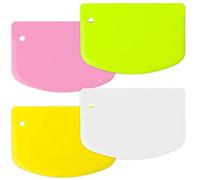 4Pcs 4.7x3.7inch Plastic Scraper, Multi-Function Dough Cutter Dough Scraper Food Scrappers Kitchen Bowl Scraper Tool for Pastry Cake Dough Bread Pizza Baking (Yellow Green Pink White)