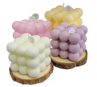 4pcs 4 Color Bubble Candles + 2X Wooden Slices Home Decoration Bubble Candle Handmade Cube for Bedroom Bathroom Decorations Soy Candles Set