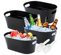4Pcs 4 Gallon Black Galvanized Bucket Ice Bucket Large Metal Drink Buckets for Parties Beer Beverage Tub with Scoops for Champagne Cocktails Wine Cooling for Mimosa Bar Supplies