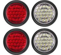 4Pcs 4 Inch Round Led Stop Turn Tail Brake Backup Reverse Lights 24 LED Waterproof 4 Inch Round LED Trailer Tail Lights for Trucks RV W/Lights Grommets 3-Prong Trailer Wire Pigtails 12V (2Red+2White)