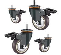 4pcs 4-inch Swivel Caster Wheels with Brake, M16 Threaded Replacement Rubber Rollers for Trolley/Workbench, Load Capacity 195/249/336kg - Smooth Mobility