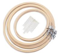 4Pcs 4 Sizes Round Bamboo Embroidery Hoop Set Circle Cross Stitch Hoops with Gold Eye Needles for Craft Sewing