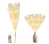 4Pcs - 45cm Prelit Cream Pampas Grass Stem, Warm White LEDs Battery-Operated Christmas Artificial Flowers for Boho Wedding Bedroom Living Room Decorations