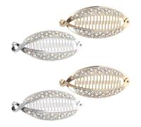 4pcs 4pcs Fish-Shaped Hair Clips for Women, 11.3x4.7x1cm Ponytail Holders | Electroplated Resin with Rhinestone Decor, Non-Slip Grip for Work, Date Nights, Curls and Half-Up Styles (Gold, Silver 2pcs