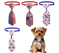 4pcs 4th of July Small Dog Ties Adjustable Patriotic Cat Ties American Flag Pet Neck Tie Red White Blue Star Dog Collar for Independence Day Memorial Day Pet Grooming Accessories