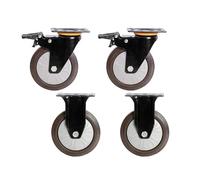 4Pcs 5 Inch Casters Heavy Duty Wheel Universal Flat Rubber Trolley Silent Directional Brake(A)
