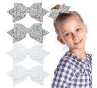 4PCS 5 Inch Sparkling Sequin Bow Hair,Cute Silver White Cheer Bows,for Girls, with Alligator Clips for Women Girls Birthday New Year Wedding Party Dress Outfit Decor Accessories