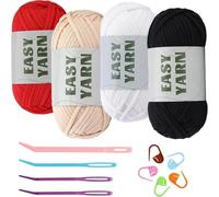 4Pcs 50g Beginners Crochet Yarn Easy Beginner Easy-to-See Stitches Cotton-Nylon Blend for Kit Making for Hand Knitting Blankets(Color5)