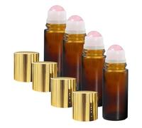 4pcs 50ml Large Rose Quartz & Green Stone Amber Glass Roll on Bottles with Natural Crystal Roller Balls for Essential Oils, Refillable Empty Deodorant Containers for Travel