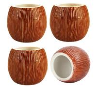 4PCS 540ml Ceramic Coconut Drink Cups with Steady Bottom & Wide Mouth, Mugs for Hawaiian Party, Tropical Cocktails, Home & Office Gift Set