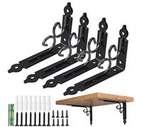 4PCS 6.1 Inch Decorative Shelf Brackets, 155x110mm Black Wall Mounted Floating Shelf Brackets, Heavy Duty Metal L Shape Shelf Supports - Complete Kit with Screws & Level for Floating Shelves