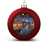 4PCS 60mm Red Personalised Christmas Bauble,Beautiful Venice at Nightprinted Plastic Shatterproof Customizable Photo Text Christmas Decorations Baubles