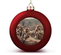 4PCS 60mm Red Personalised Christmas Bauble,Monkey Sitting on Stoneprinted Plastic Shatterproof Customizable Photo Text Christmas Decorations Baubles