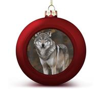 4PCS 60mm Red Personalised Christmas Bauble,Wild Wild Gray Wolfprinted Plastic Shatterproof Customizable Photo Text Christmas Decorations Baubles