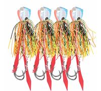 4Pcs 65g Fishing Artificial Baits with Silicone Skirts, Fishing Lures with Hook, Silicone Skirt Baits for Enhanced Swimming Action, Lifelike 3D Eyes Fishing Accessor (blue+orange)