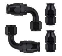 4pcs 6AN Hose End Fitting Straight and 90 Degree Swivel Hose Separator Clamp for Braided Fuel Line Aluminum Black, 0/90 Degree