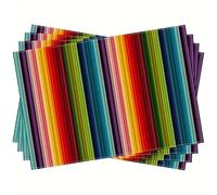 4pcs/6pcs Vibrant Striped Mexican Style Placemats 12x18 Inch Peach Skin Velvet Washable Table Mats for Cinco de Mayo Farmhouse Kitchen Coffee Table Holiday Decor