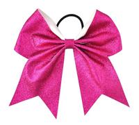 4pcs 7 Inch Sequin Cheerleading Hair Bow Glitter Solid Bows Elastic Bands Ponytail Holder For Girls And Women For Holiday(Rose red)