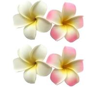 4Pcs 7cm White and Pink Hawaiian Frangipani Plumeria Foam Head Flower Party Beach Hair Clip,Hair Clips,Clips and Barrettes,Hair Styling Accessories