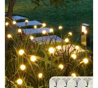 4Pcs 8Led Solar Powered Firefly Lights, Outdoor Waterproof Starburst Swaying Solar Garden Ground Lights, White Warm