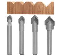 4pcs 90 Degree V Groove Router Bit Set, 1/4" Shank, Carbide Tips, V Grooving Cutters for Wood Carving, Engraving & Signmaking - Cut Dia. in 1/4”, 5/16”, 3/8”, 1/2"