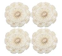 4Pcs 9in Beige Crochet Lace Tablecloth Doilies, Cotton Handmade Table Overlay Round Vintage Placemats with Knitted Corrugated Edge for Kitchen Dining Room Wedding Party Furniture Decor