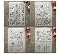 4Pcs A4 29cm Crown Floral Edge Line Stencils for Painting on Wood Canvas Paper Floor Laser Cut Painting Stencil for Home Decor DIY Craft Projects