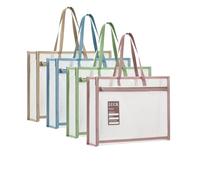 4PCS A4 Art Portfolio Case Waterproof Art Portfolio Bag Transparent Mesh Artist Folder Carry Case Zipper Portfolios Organizer for Artworks Handle Poster Carrying Storage Bag Clear Handbag Files Tote