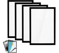 4Pcs A4 Magnetic Picture Frame, Black Self-Adhesive Photo Frames, Paper Poster Frame Waterproof Clear, A4 Certificate Frames, Magnetic Photo Frames for Ads, Notices, Certificates, Paintings