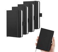 4Pcs A6 Pocket Notebook, Small Notepad, 9.5 x 14.3cm Hardback Small Leather Notebook, Notepad with 160 pages / 80 sheets, Black