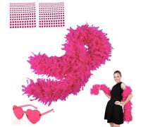 4Pcs Abba Accessories, 2m/6.6ft Natural Pink Feather Boa, Feather Boa, Feather Boas Multipack, Boas, Pink Boa, Heart Shaped Frameless Sunglasses, Suitable For Dancing, Wedding Parties, Role-Playing