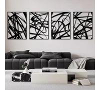 4Pcs Abstract Black Metal Wall Art, 3D Textured Wall Decor, Modern Hollow Out Design Wall Sculptures, Minimalist Line Art for Living Rooms Offices Restaurants (16in x 11in)