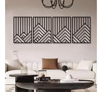 4Pcs Abstract Black Metal Wall Decor Mountain Line Art, 16"x11" Minimalist 3D Textured Single Line Art Wall Decor, Forest Nature Metal Wall Sculpture Hanging Decor for Living Room Dining Room Office