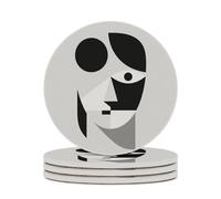 4PCS Abstract Face Coasters Non-Slip Round Drink Coasters with Ceramic Stone and Cork Base, Heat Resistant Absorbent 33.00Stone Coaster Set for Kinds of Mugs and Cups, 4 Inch