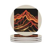 4PCS Abstract Mountain Coasters Non-Slip Round Drink Coasters with Ceramic Stone and Cork Base, Heat Resistant Absorbent 33.00Stone Coaster Set for Kinds of Mugs and Cups, 4 Inch