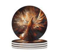 4PCS Abstract Phoenix Coasters Non-Slip Round Drink Coasters with Ceramic Stone and Cork Base, Heat Resistant Absorbent 33.00Stone Coaster Set for Kinds of Mugs and Cups, 4 Inch