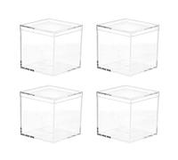 4PCS Acrylic Display Boxes Clear Storage Boxes Jewelry Display Boxes Organizer Showcase Containers Plastic Square Cube Acrylic Box for Dessert Cupcake Candy Treat Action Figure Display 4.5x4.5cm