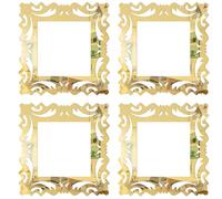 4Pcs Acrylic Square Switch Surround Protective Cover, 3D Wall Mirror Flower Wall Stickers, Peel and Stick Plate Light Switch Sticker for Home Decoration (Gold)