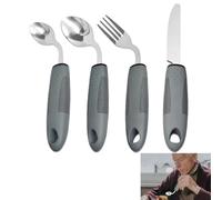 4Pcs Adaptive Cutlery Set for Arthritic Hands, Weighted Cutlery for Tremors | Fixed Left Leaning Curved Weighted Cutlery, 42° Angled for Independent Eating, Grip, Arthritis, Parkinson's & Elderly