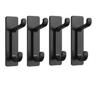 4pcs Adhesive Hooks, No Nails Wall Hook, Sticky Coat Kooks Extra Strong Wall Mounted, Stick Hooks Heavy Duty, Black Metal Sticky Hooks Self Adhesive Hooks on Door, Wall, Bathromm, Kitchen for Hanging