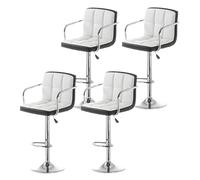 4pcs Adjustable Bar Stools Modern PU Leather High Chairs with Thick Cushions & Square Backrest Stylish Kitchen Island Stools with Metal Armrest & Footrest White & Black for Bars & Reception