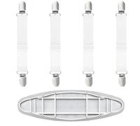 4Pcs Adjustable Bed Sofa Sheet Fasteners Suspenders Elastic Sheet Band Straps Clips Cover Grippers Suspenders Clips Holder Ironing Board for Mattress Pad Cover Sofa Cushion White