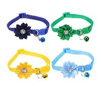 4Pcs Adjustable Cat Dog Collar with Bell Stylish Flower Design for Pets Green Sky Blue Yellow for Parties Picnics