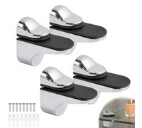 4Pcs Adjustable Chrome Glass Shelf Brackets Stainless Steel Wall Mount Clamps Floating Shelves Supports for Bathroom Shower Adaptive 3-21mm 0.12-0.82inches Thickness (Silver High Gloss, One Size)